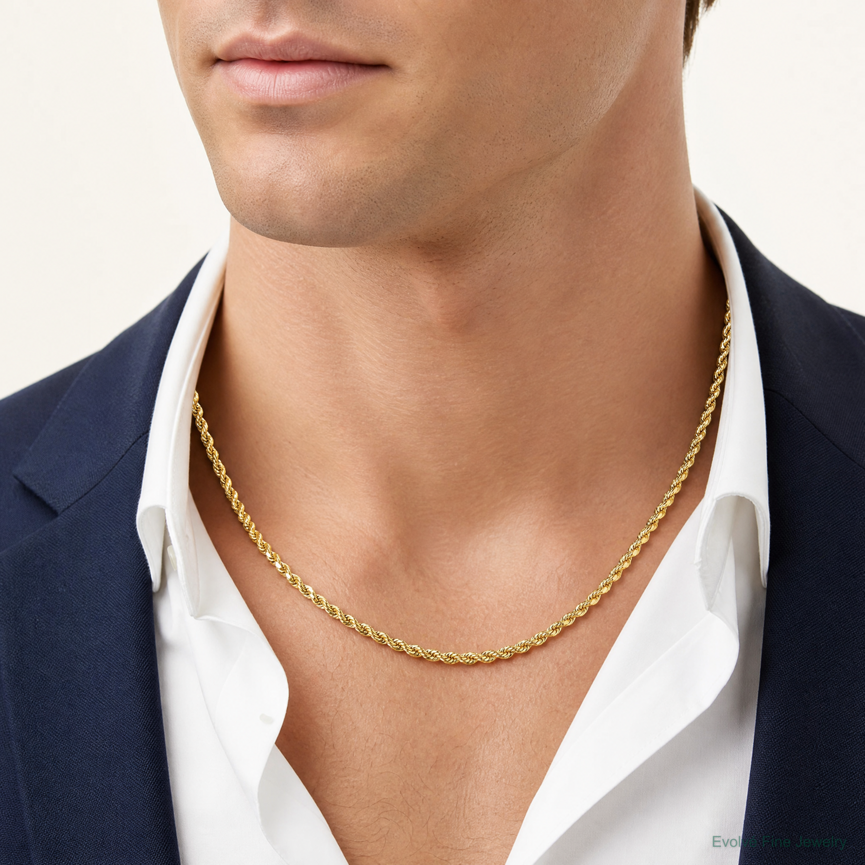 14k 4.9mm Semi-solid D/C Rope Chain - Model Shot