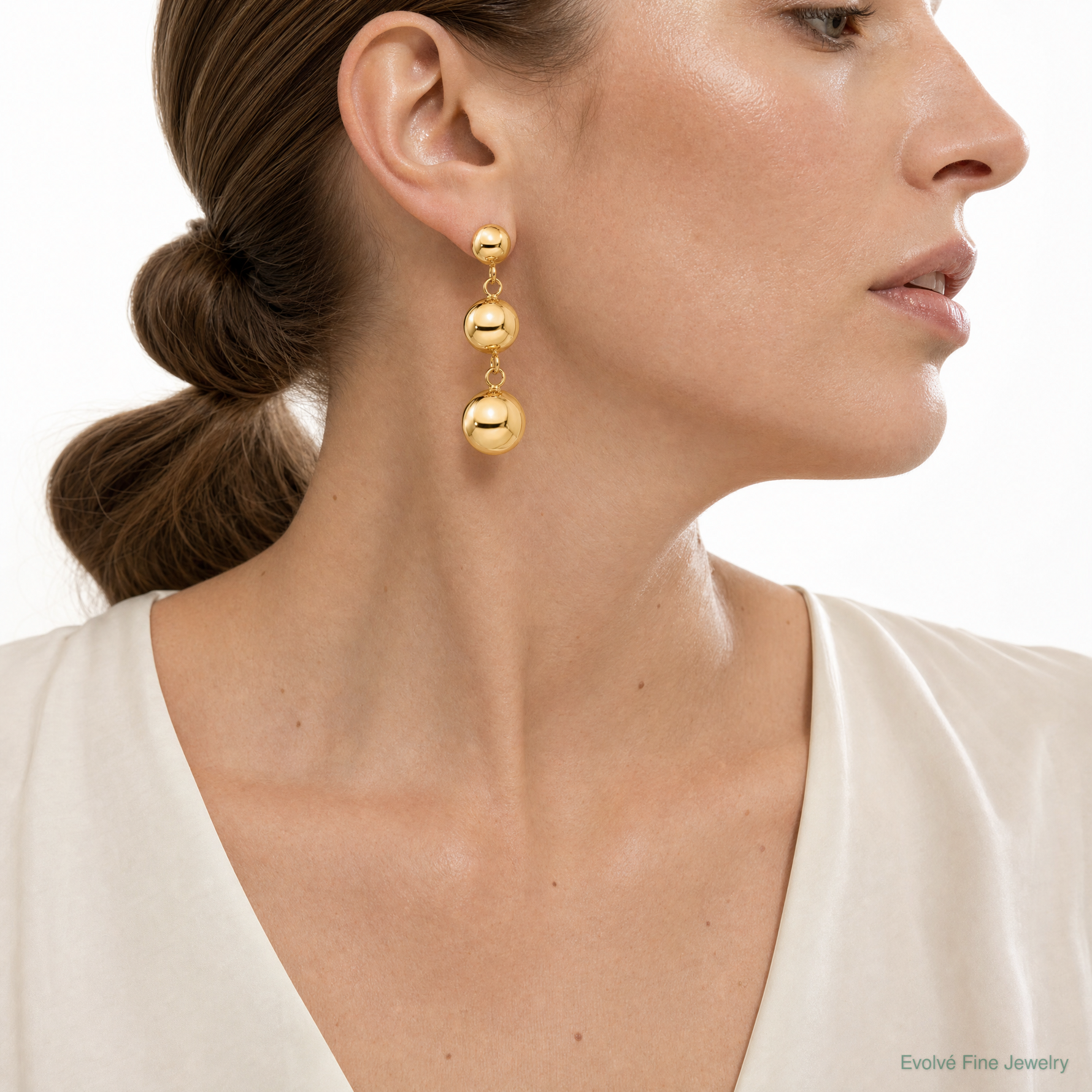 14k Polished Half Ball Dangle Earrings - Model Shot