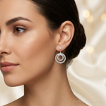 10k White Gold Double Circle Diamond Earring Jackets - Model Shot