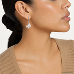 14k White Gold Diamond Butterfly Leverback Earrings - Model Shot