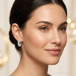 14k White Gold Baguette Diamond Omega Back Hoop Earrings - Model Shot