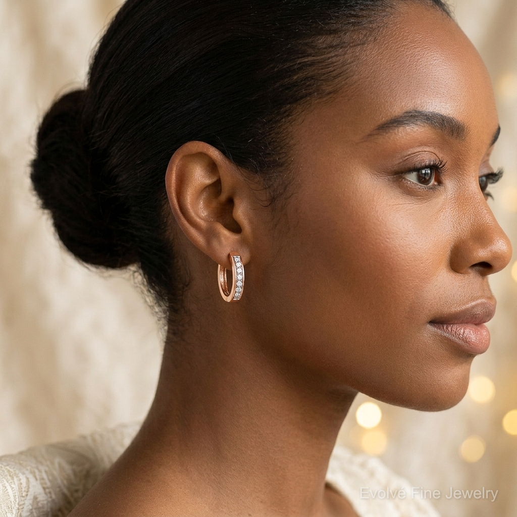 14k Rose Gold Diamond Hinged Hoop Earrings - Model Shot