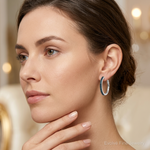 14k White Gold Blue Diamond 2.2mm Hinged Hoops - Model Shot