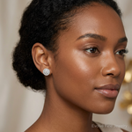 14k White Gold Diamond Cluster Post Earrings - Model Shot