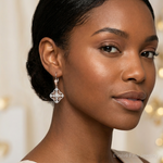14k White Gold w/Rose Rhodium Diamond Leverback Earrings - Model Shot