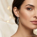 14k White Gold Black and White Diamond Twisted Post Earrings - Model Shot