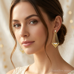 14k Satin/Polished Diamond Triangle Chain Dangle Post Earrings - Model Shot