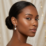 14k White Gold Freshwater Cultured Pearl & Diamond Post Earrings - Model Shot