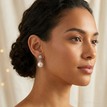 14k White Gold Freshwater Cultured Pearl & Diamond Post Earrings - Model Shot