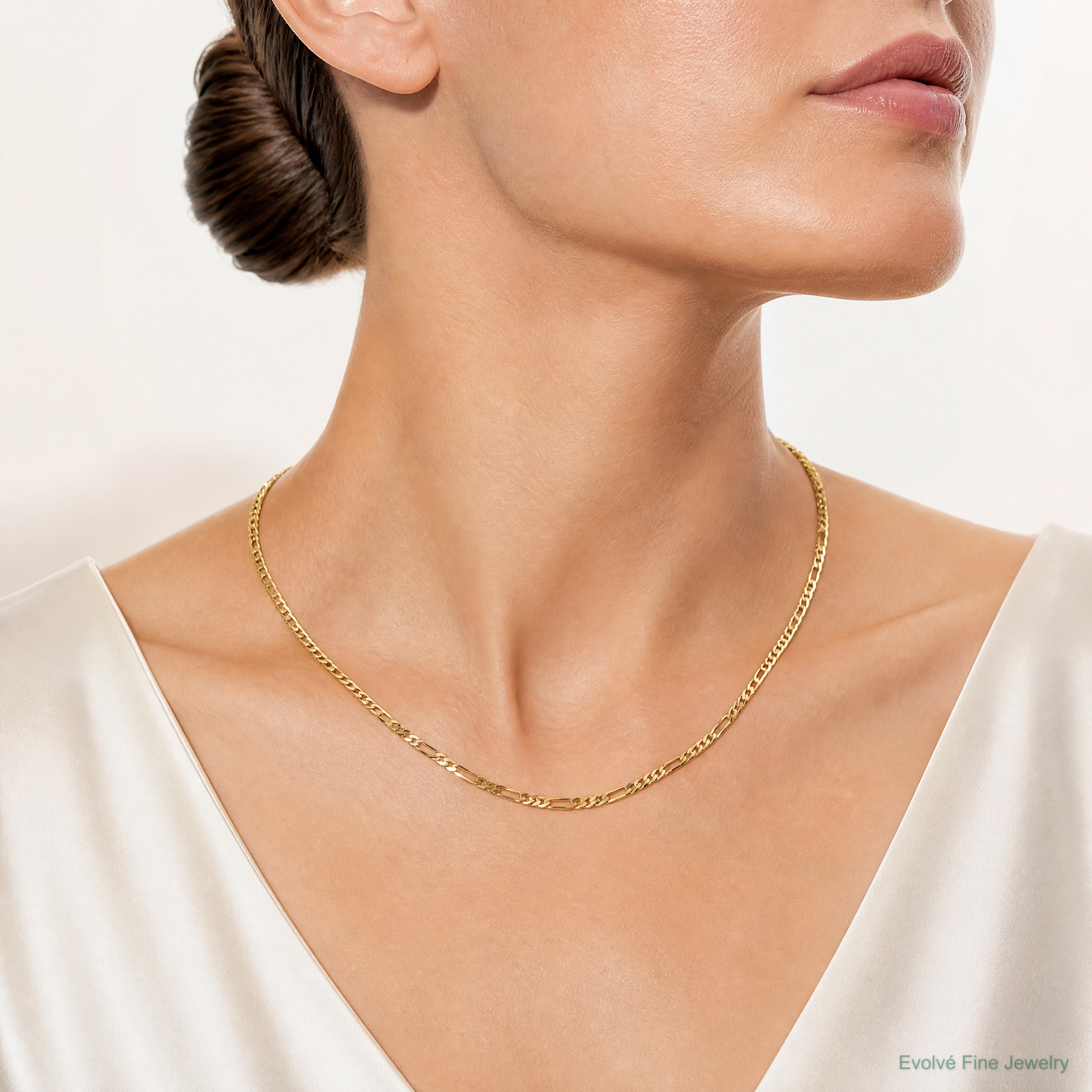 14k 1.8mm Flat Figaro Chain - Model Shot