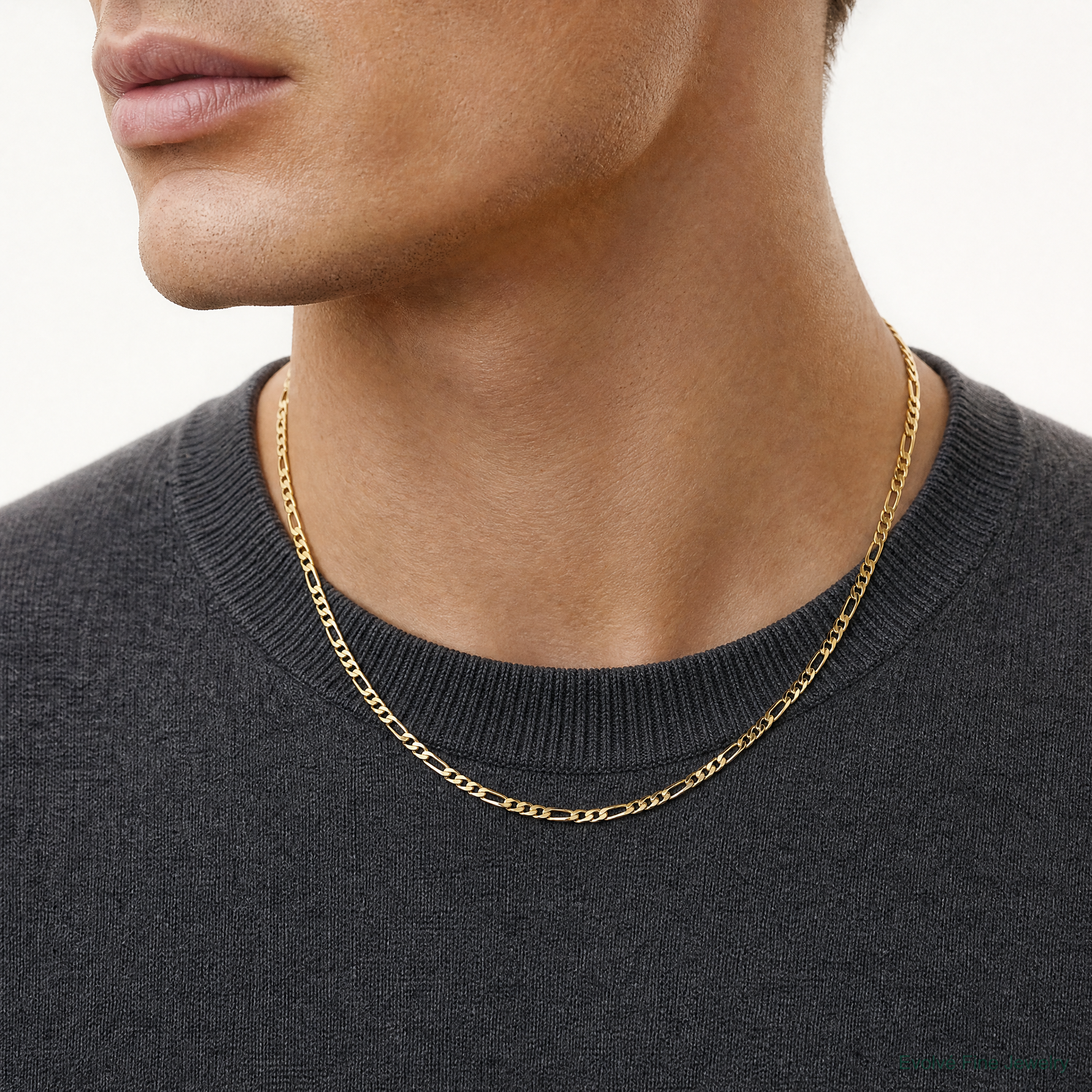 14k 2.75mm Flat Figaro Chain - Model Shot