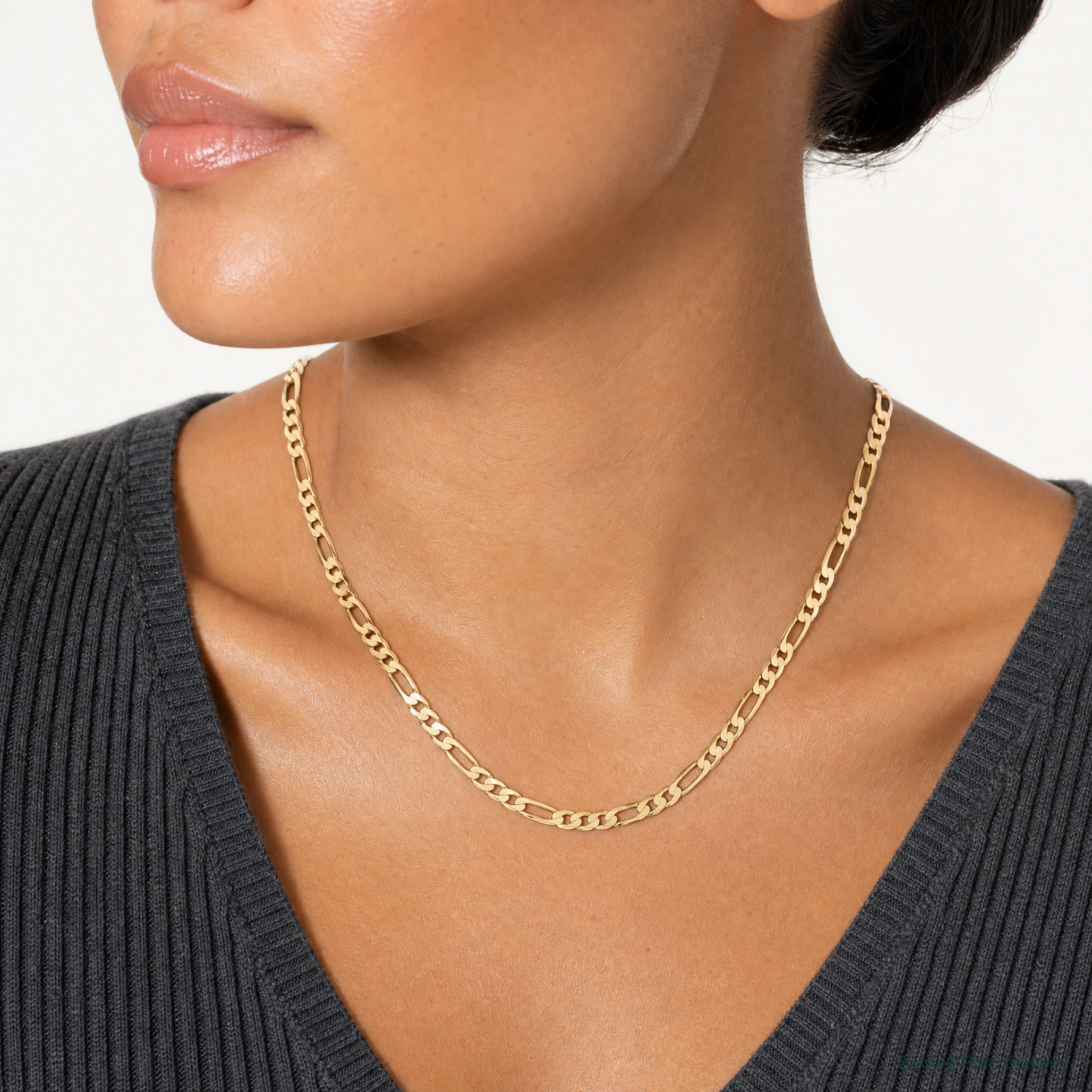 14k 3mm Flat Figaro Chain - Model Shot