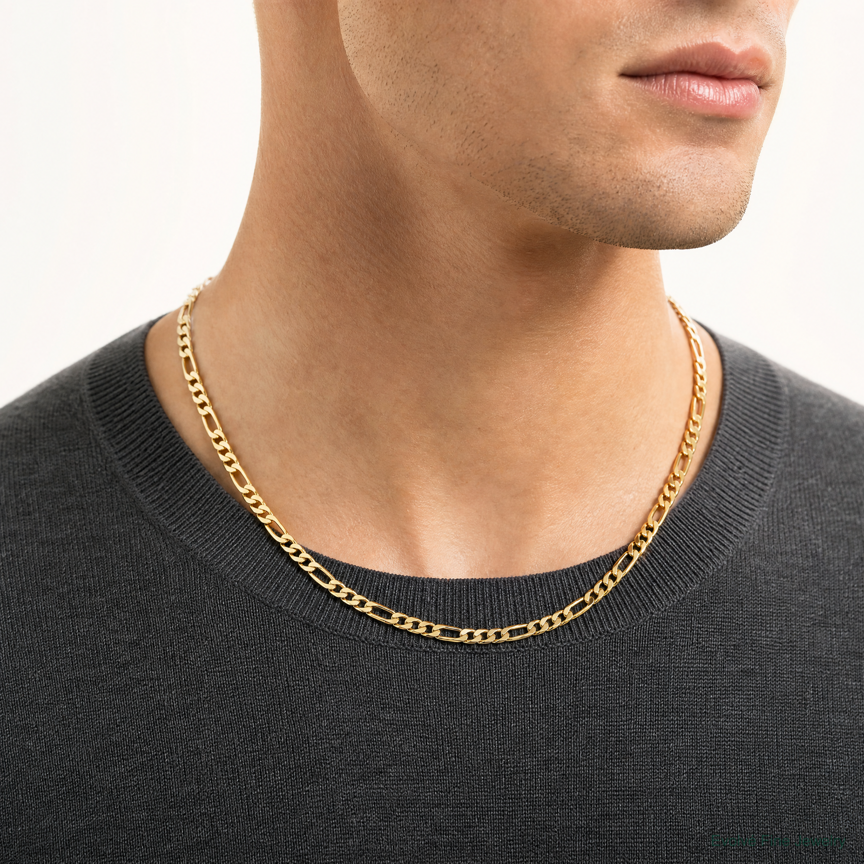 14k 5.25mm Flat Figaro Chain - Model Shot
