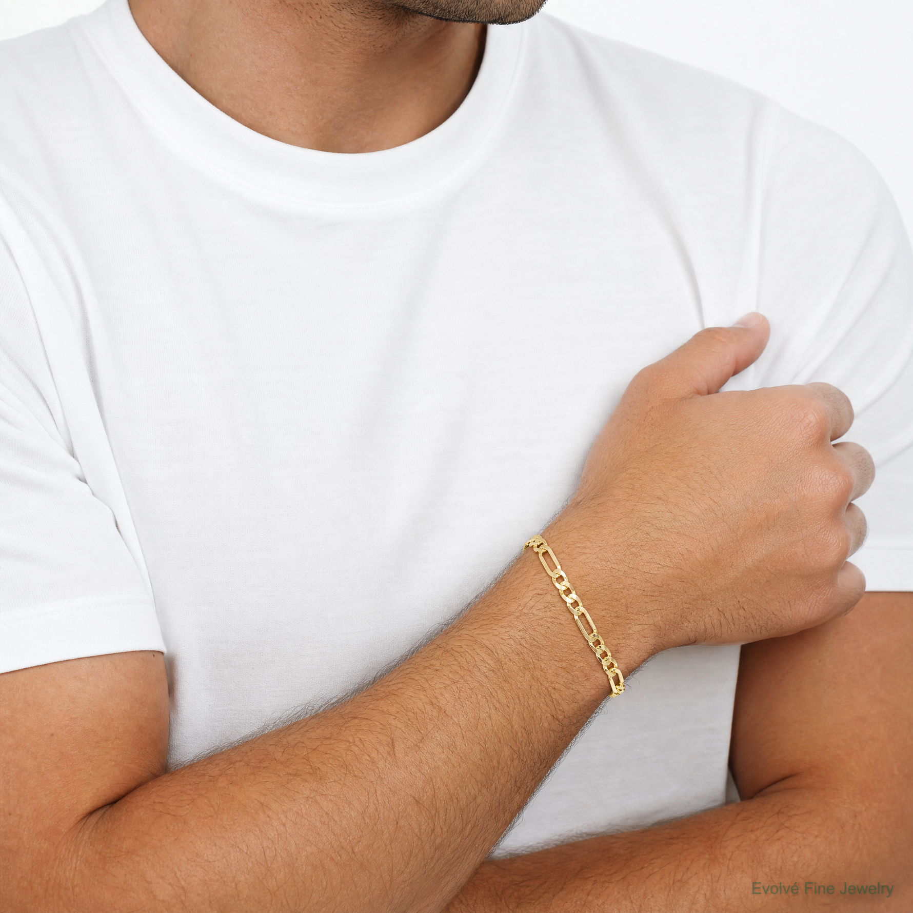14k 6.25mm Flat Figaro Chain - Model Shot