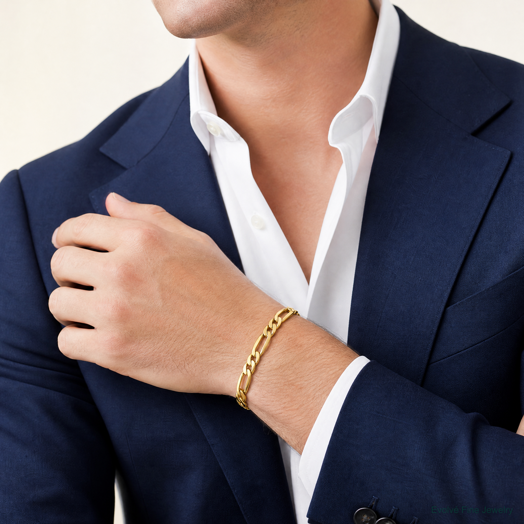 14k 7.5mm Flat Figaro Chain - Model Shot