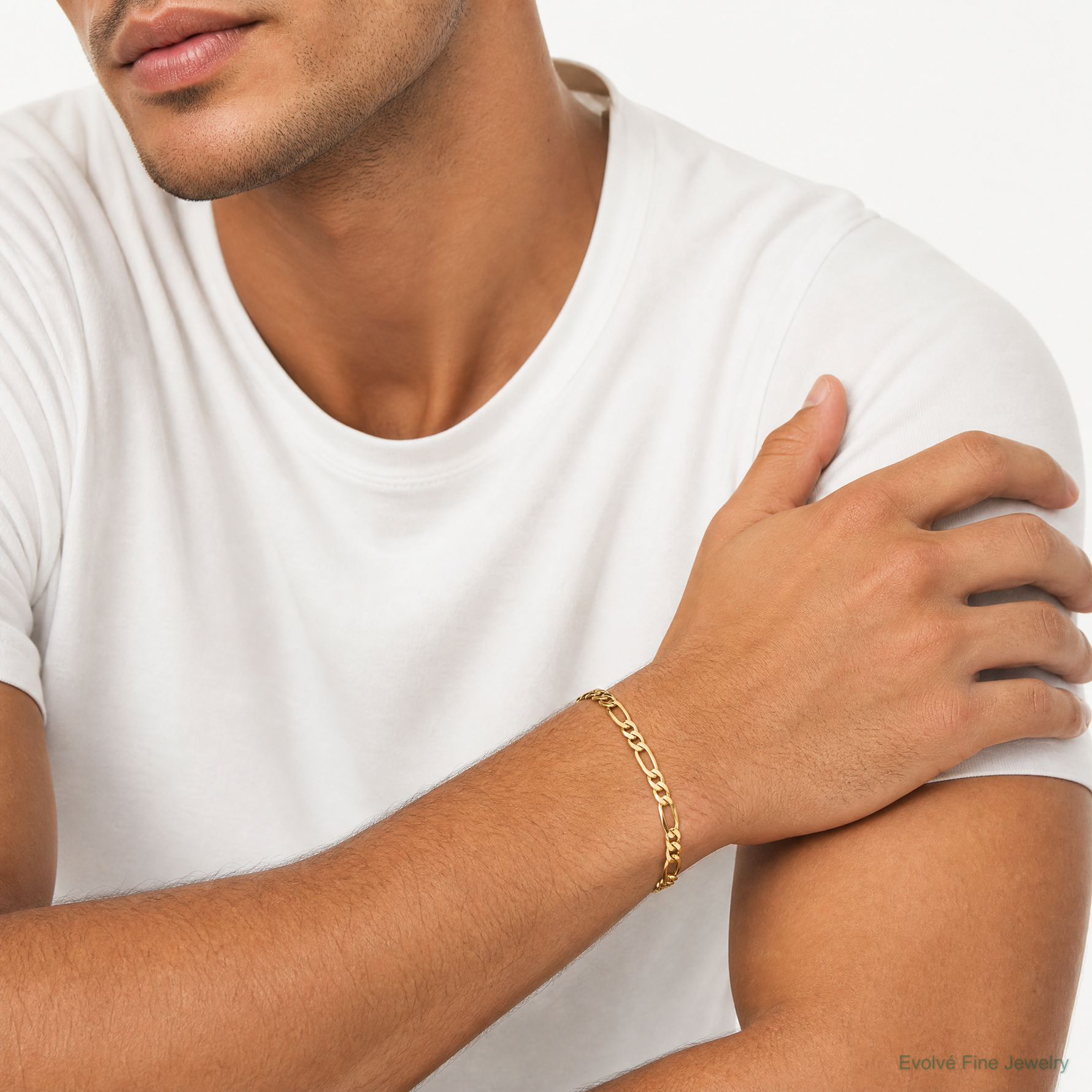 14k 10mm Flat Figaro Chain - Model Shot