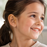 14k Madi K CZ Children's Horseshoe Post Earrings - Model Shot