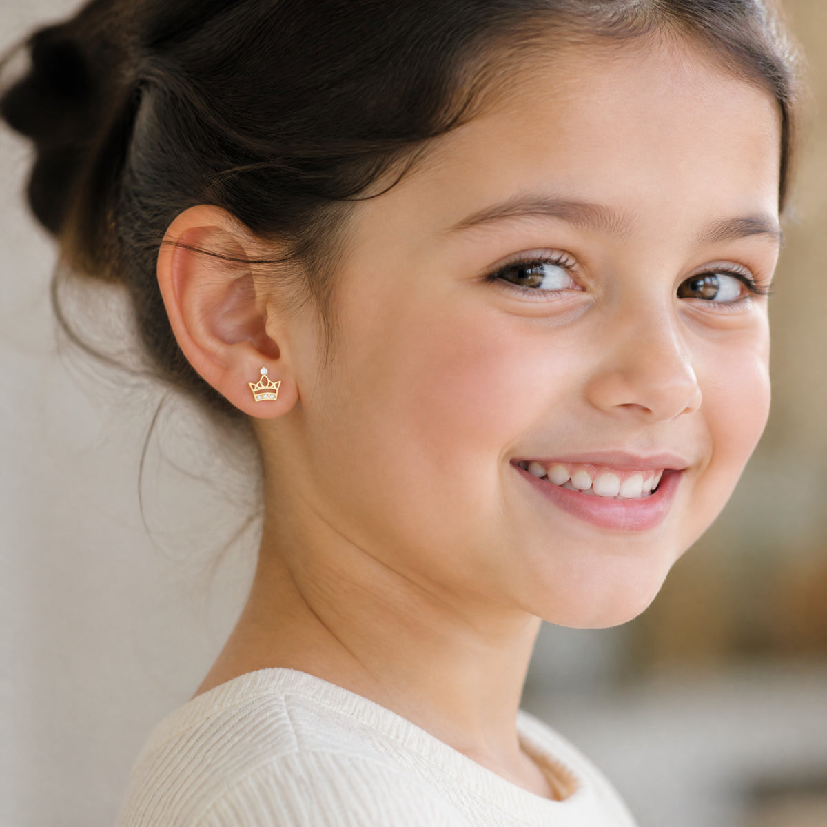 14k Madi K Kids CZ Crown Post Earrings - Model Shot