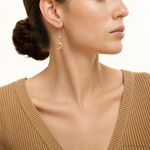 14K Two Toned Puffed Dolphin Shepherd Hook Earrings - Model Shot