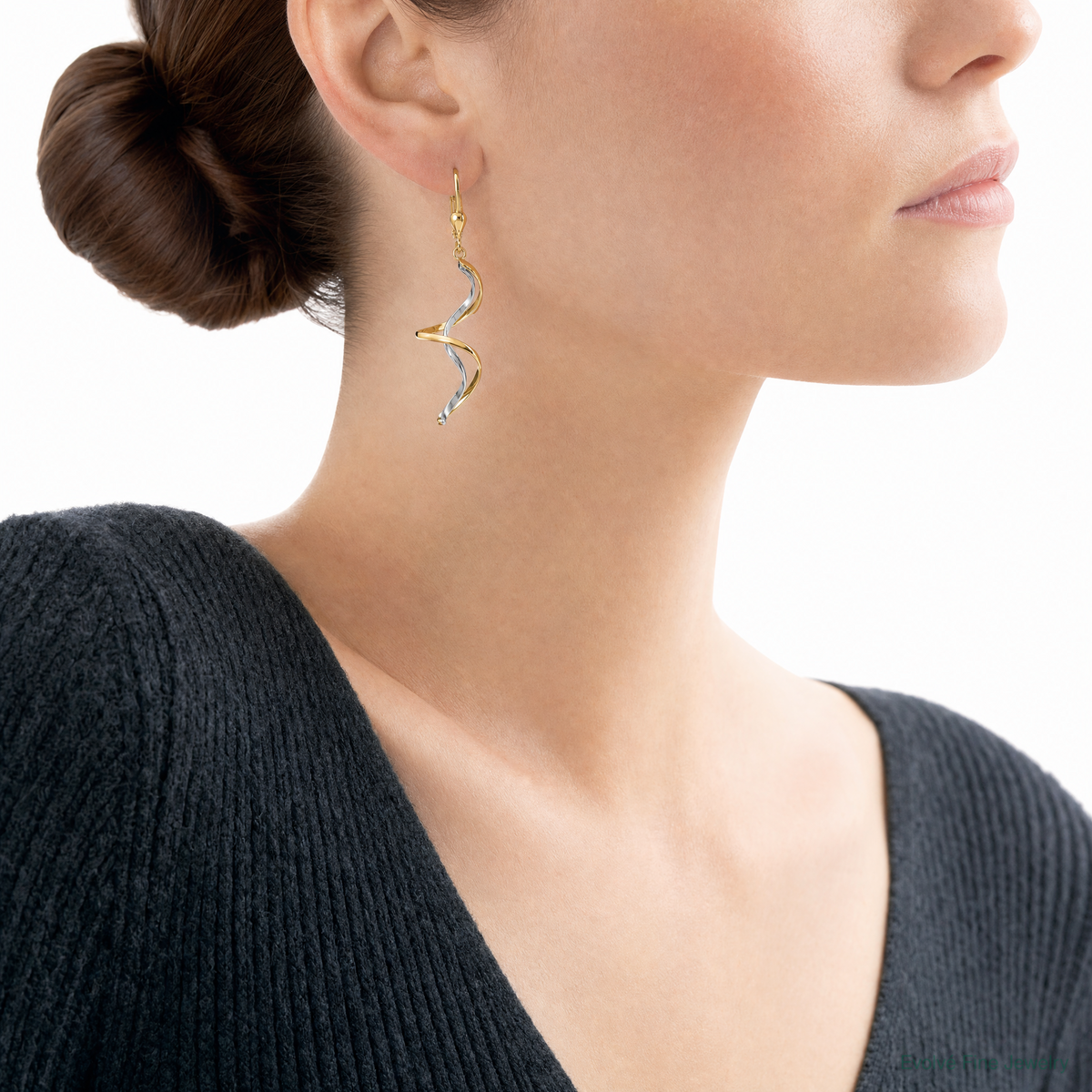 14k Two-tone Spiral Dangle Earrings - Model Shot
