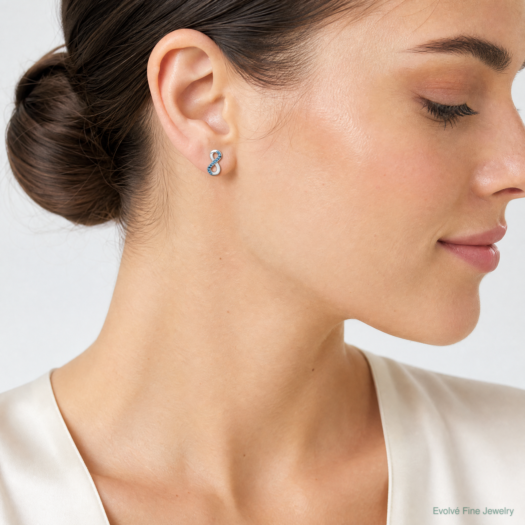 Sterling Silver Rhodium-Plated Polished Crystal Eternity Post Earrings - Model Shot