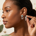Sterling Silver Rhodium-plated Polished Crystal Jellyfish Post Earrings - Model Shot