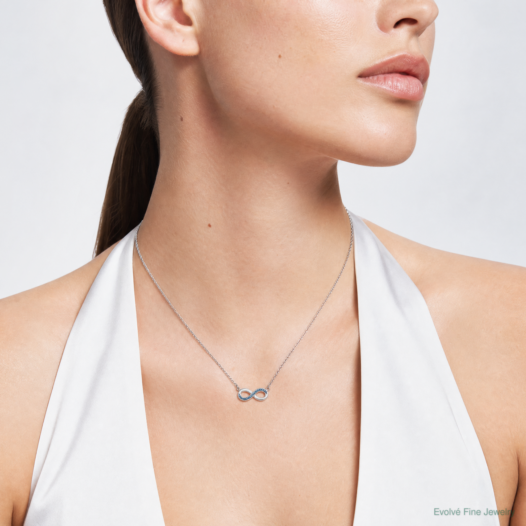 Sterling Silver Rhodium-Plated Polished Crystal Eternity 16.5 +2in Necklace - Model Shot