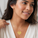 14k Polished and Textured Flower Rose Mother's Love Heart Pendant - Model Shot
