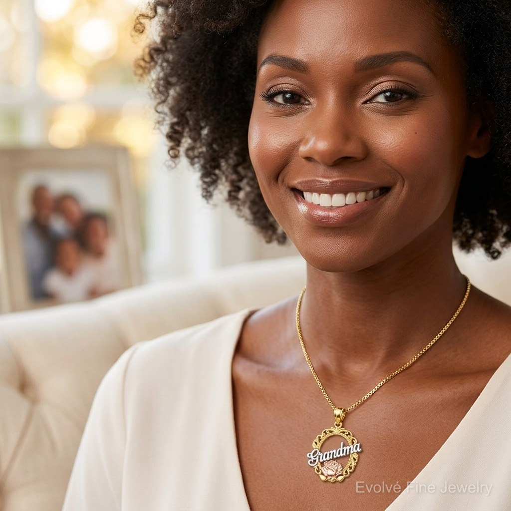 14k Two-tone & White Rhodium Polished Grandma Rose Oval Pendant - Model Shot