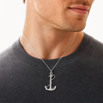 14K White Gold Solid Polished 3-D Anchor Charm - Model Shot