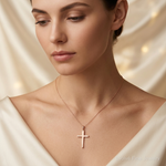 14k Rose Gold Cross Pendant - Model Shot