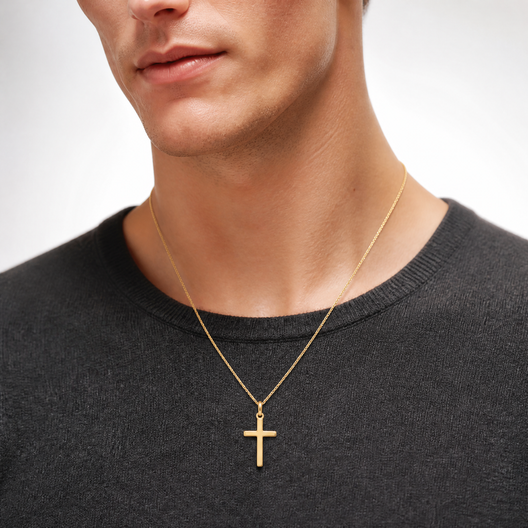 14k Hollow Cross Pendant - Model Shot