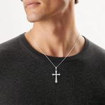 14k White Gold Hollow Cross Pendant - Model Shot
