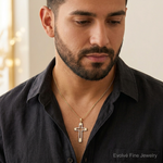 14k Two-tone Fancy Cross Pendant - Model Shot