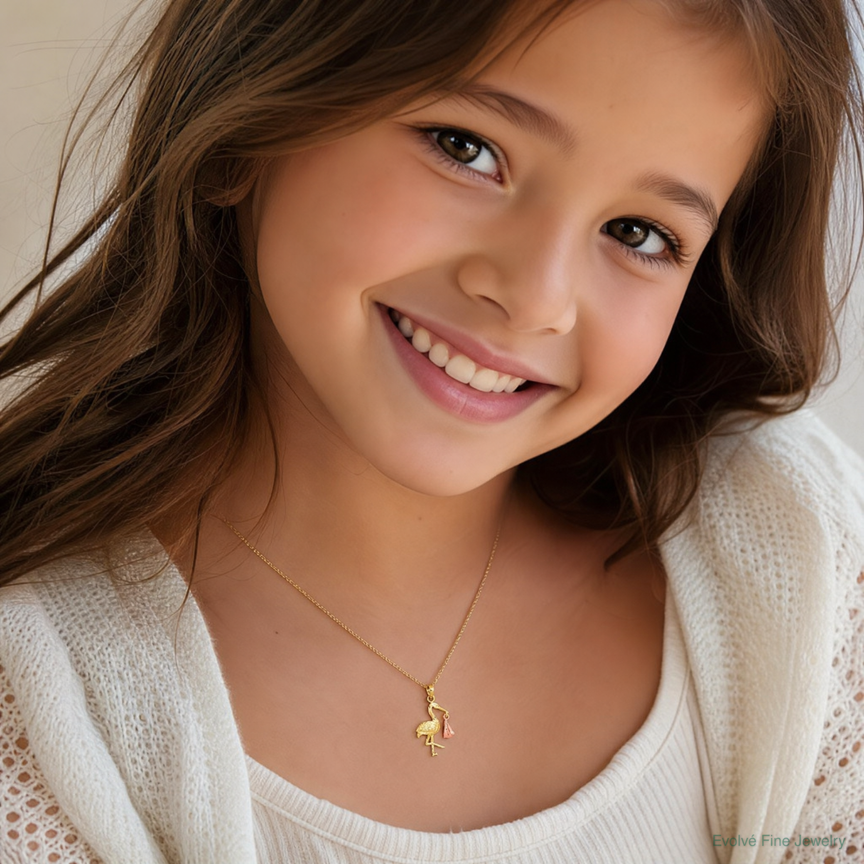 14k Two-tone Stork Pendant - Model Shot