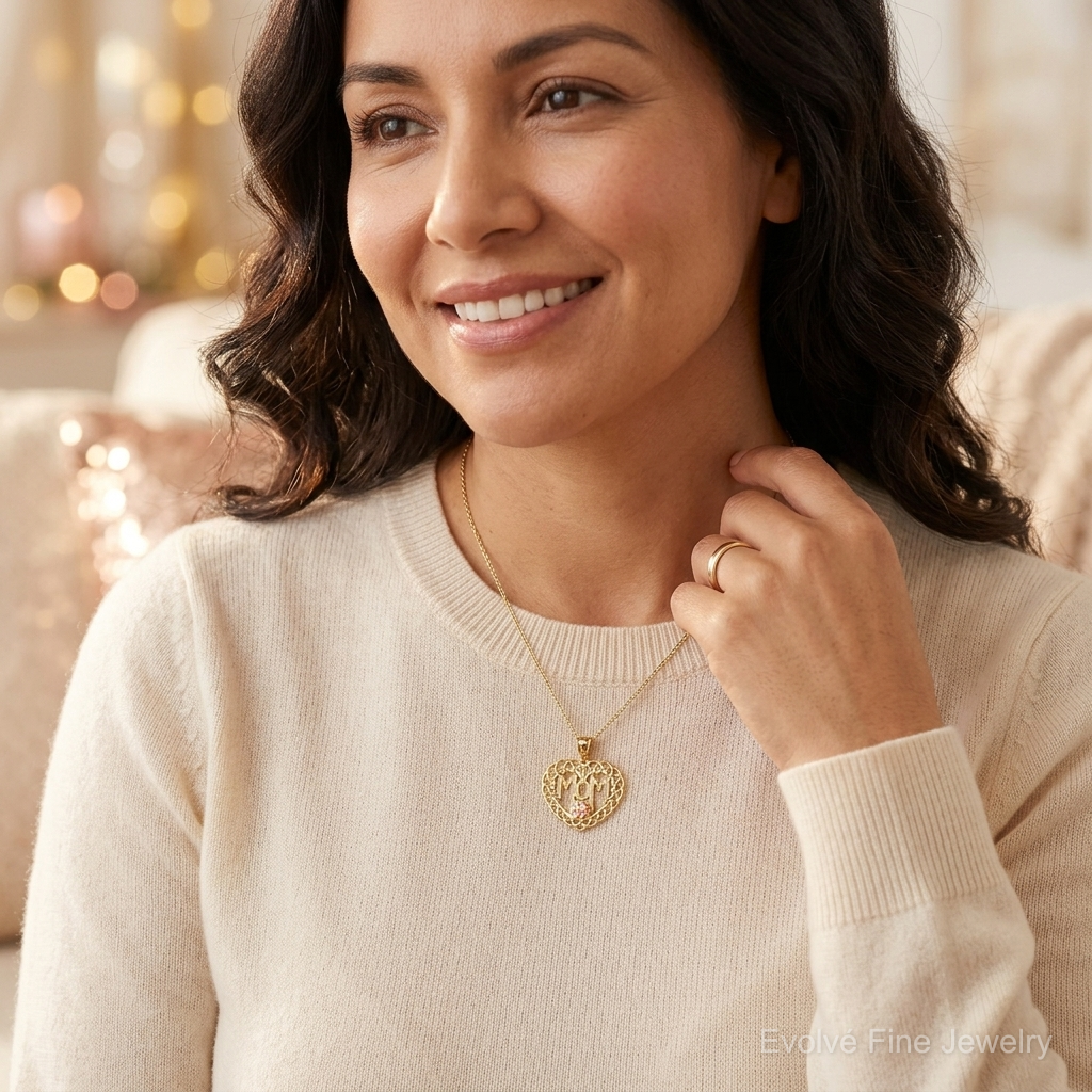 14k Two-tone MOM in Heart Frame Charm - Model Shot