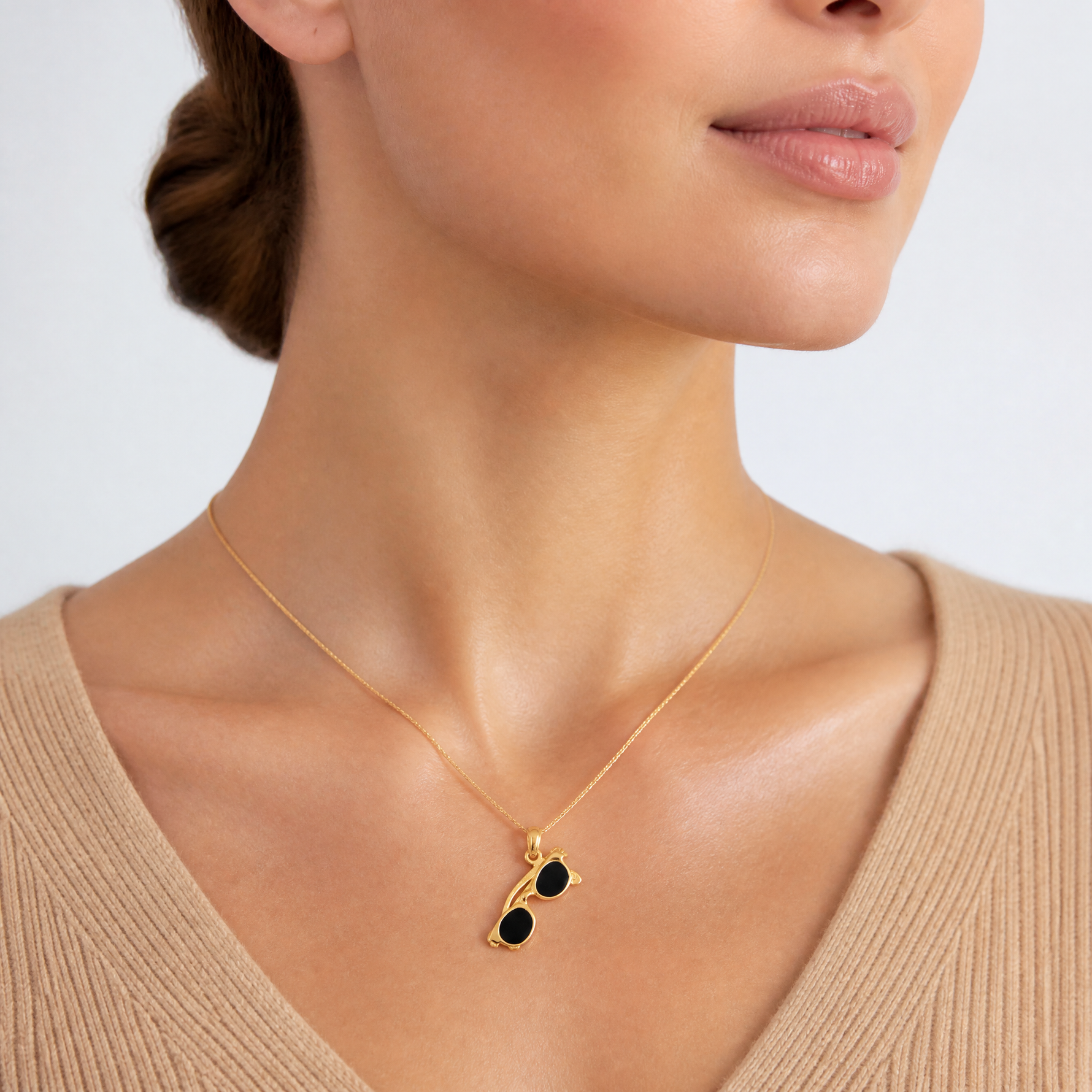 14k 3-D Black Enameled Moveable Sunglasses Pendant - Model Shot