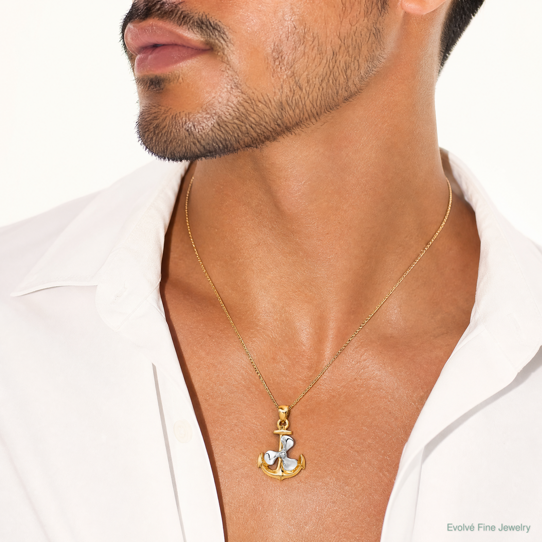 14k Two-tone 3-D Anchor w/Moveable Propeller Pendant - Model Shot