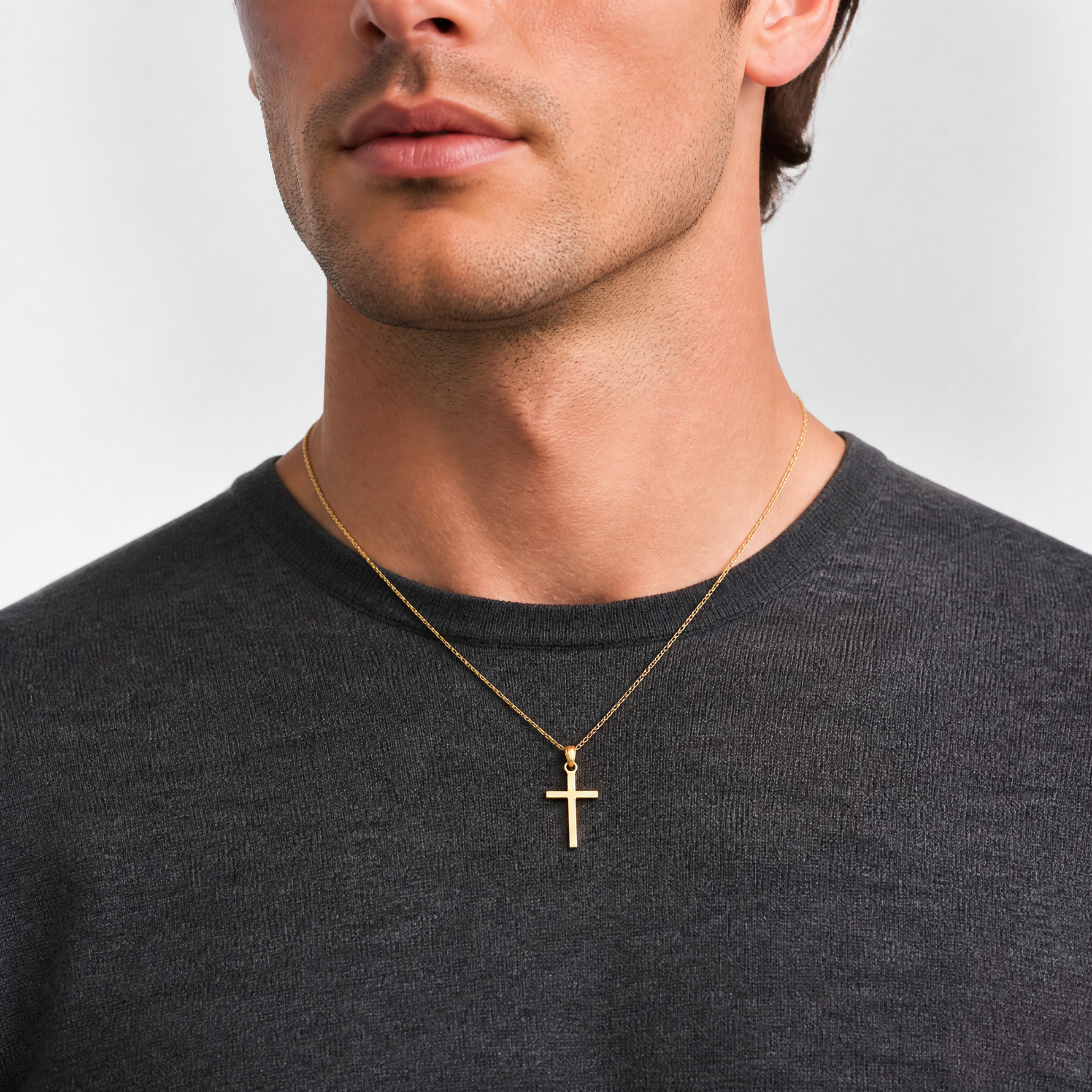 14k Polished Cross Pendant - Model Shot