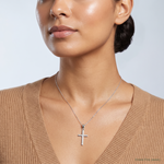 14k White Gold Polished Cross Pendant - Model Shot