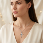 14k White Gold Latin Cross Pendant - Model Shot