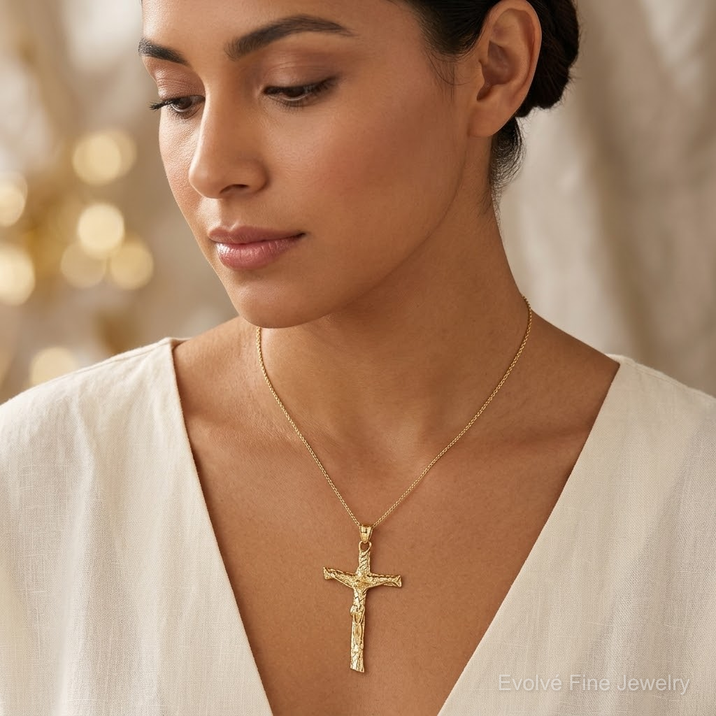 14k Crucifix Pendant - Model Shot