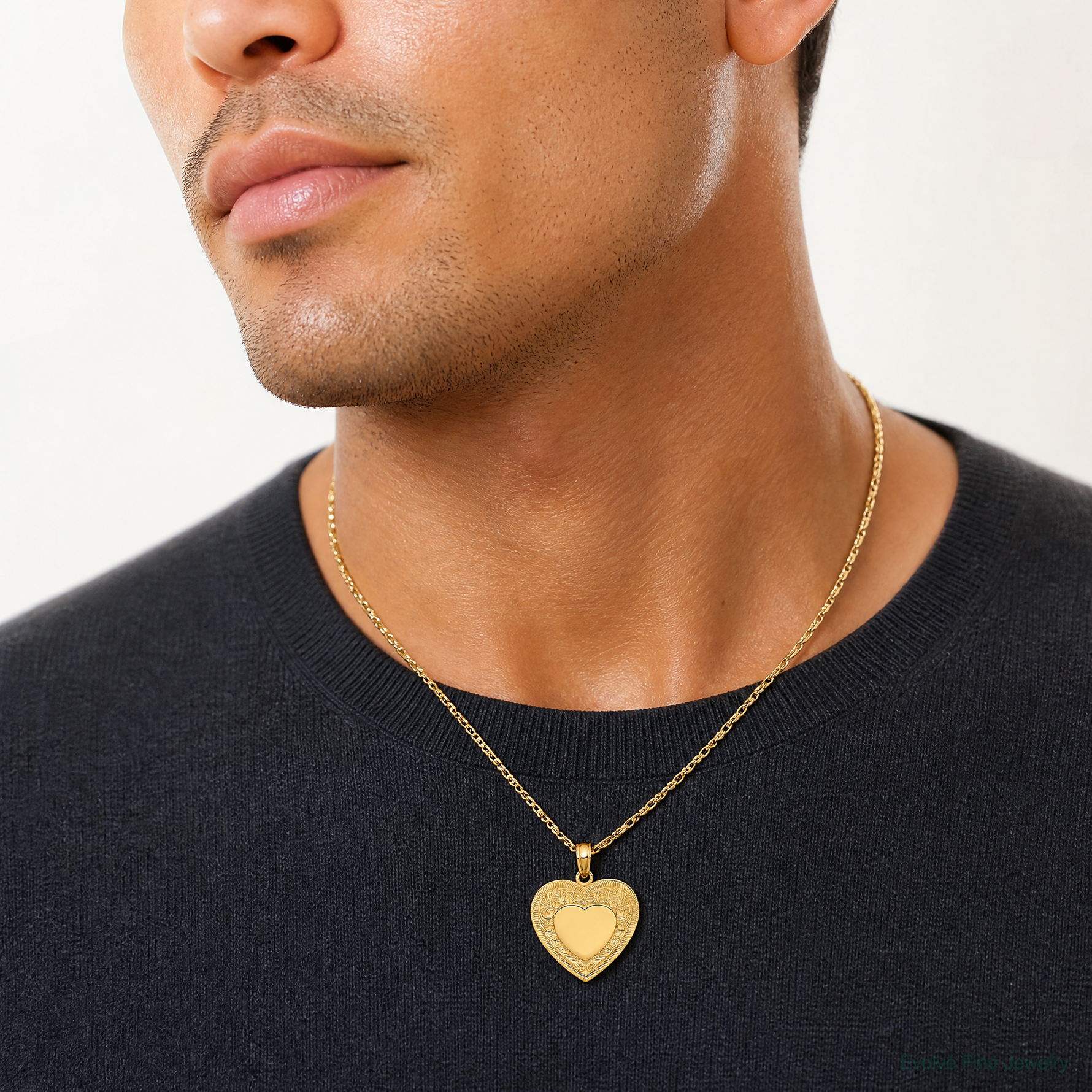14K Polished Heart Pendant - Model Shot