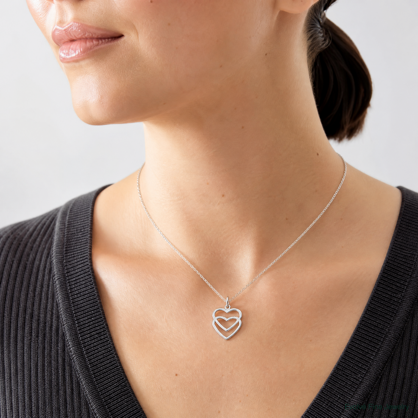 14k White Gold Double Heart Charm - Model Shot