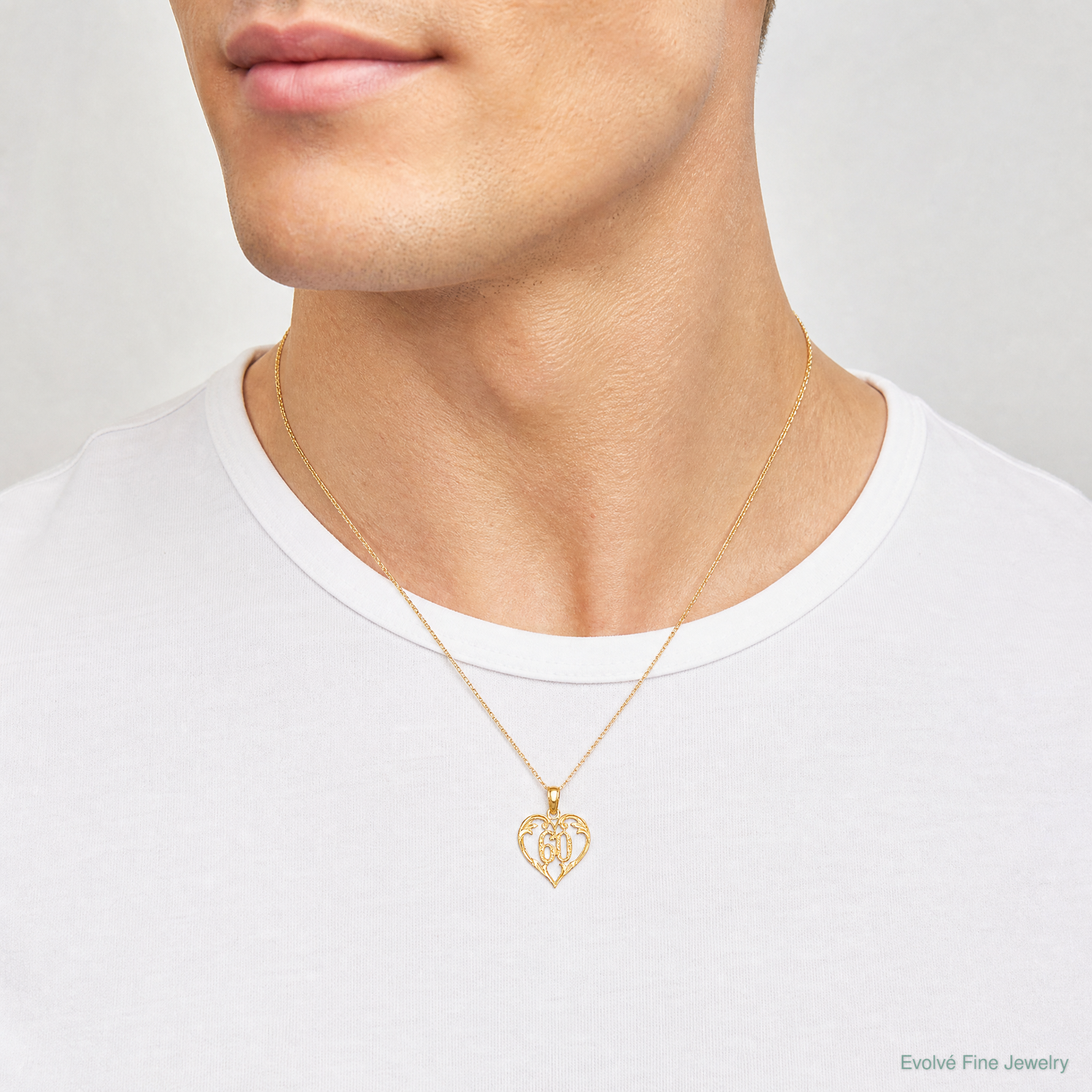 14k 60 Heart Pendant - Model Shot