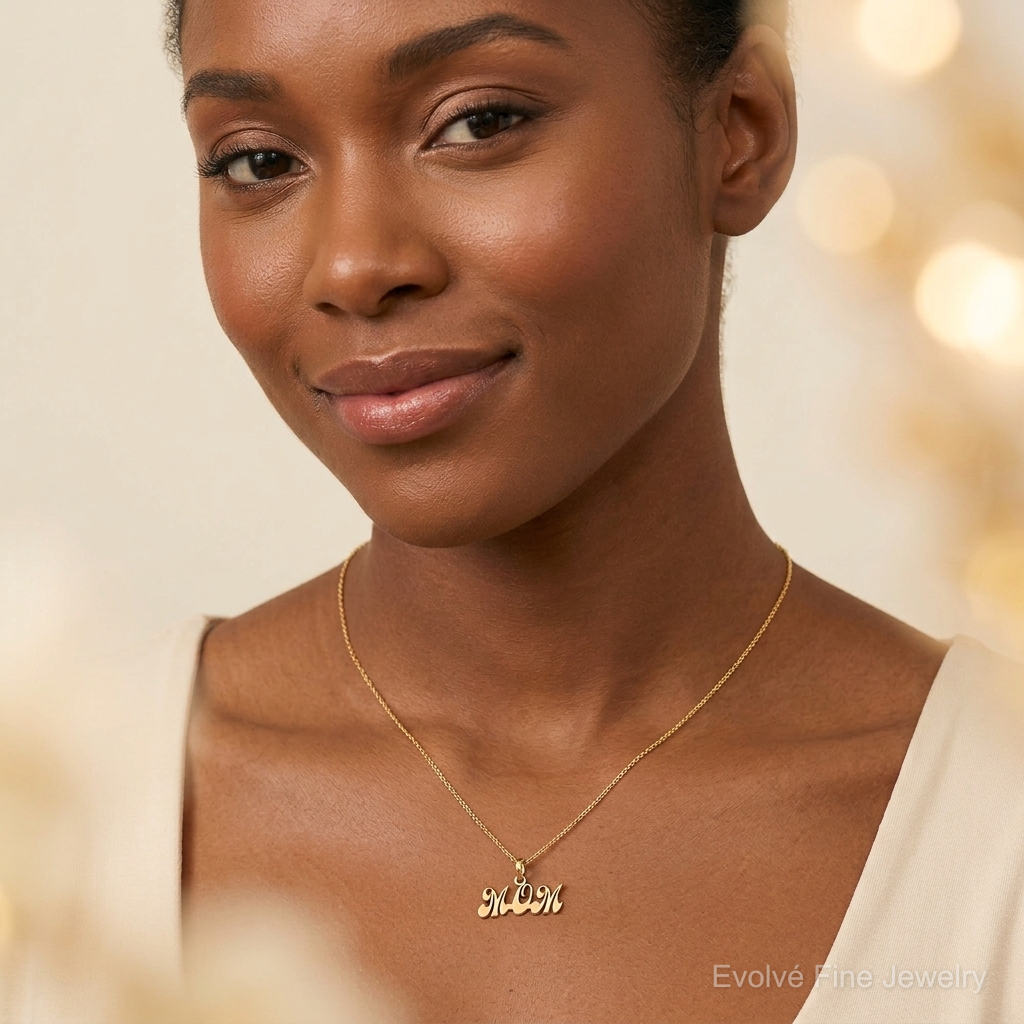 14k MOM Charm - Model Shot