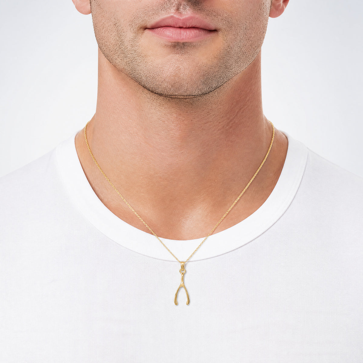 14k Wishbone Pendant - Model Shot