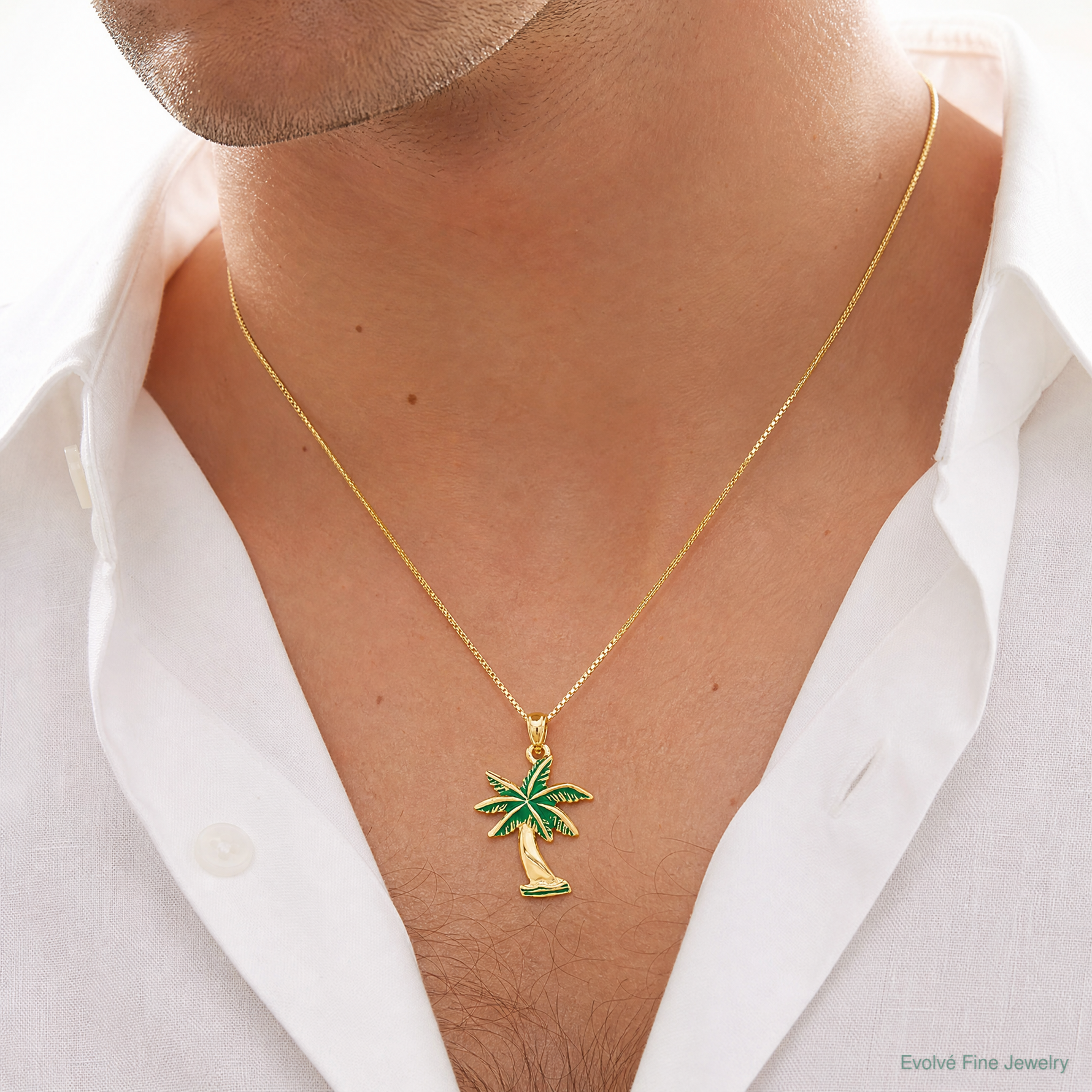 14k Enameled Palm Tree Pendant - Model Shot