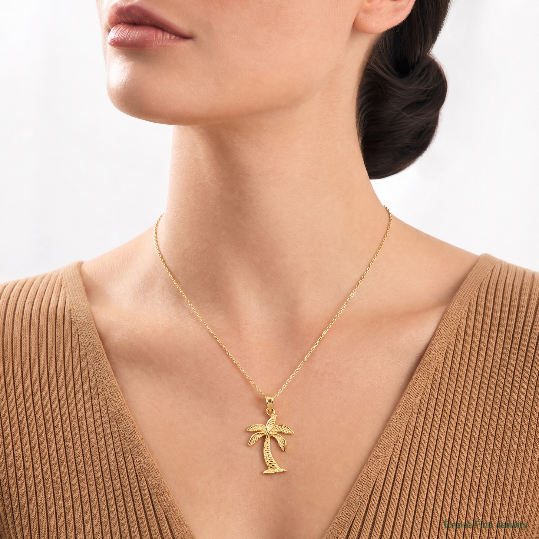 14k Palm Tree Pendant - Model Shot