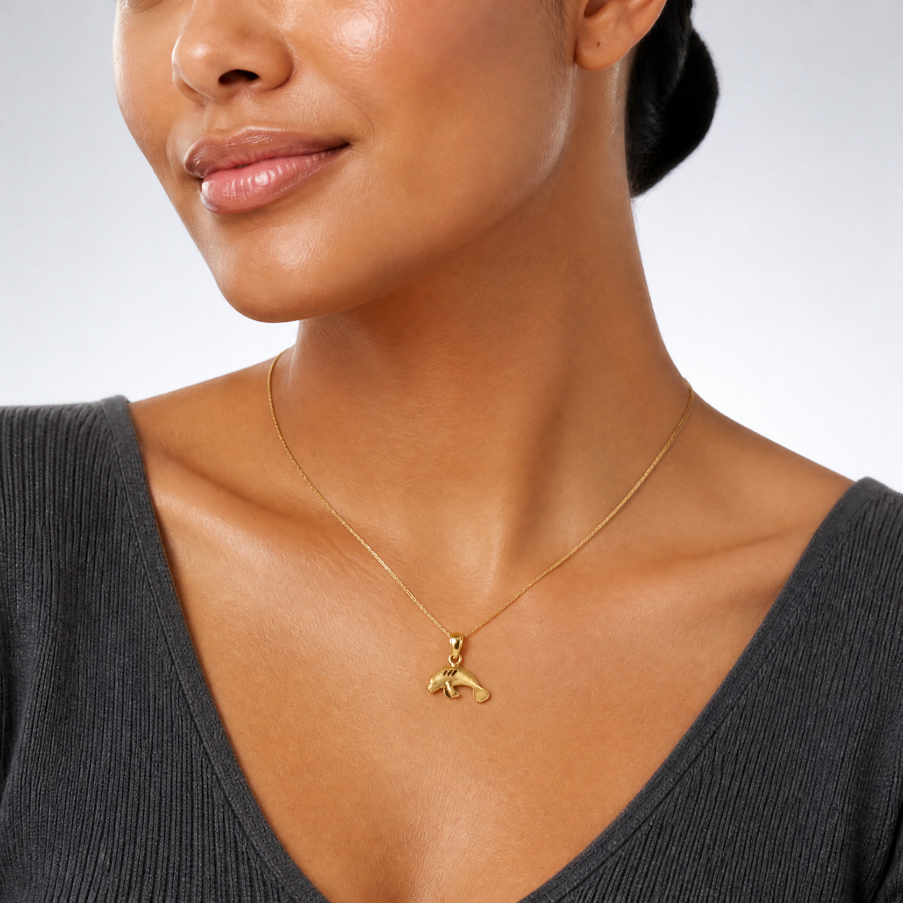 14K Manatee Pendant - Model Shot